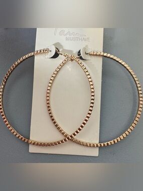 Must Have Gold Textured Crystal Hoop Earrings statement large classy